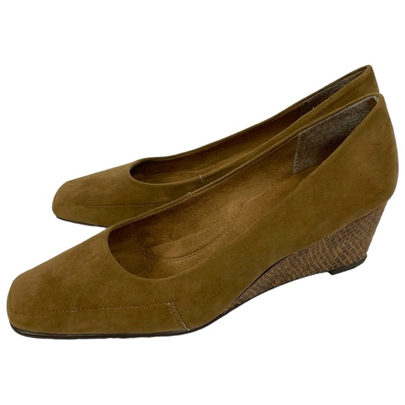Aerosoles Barecuda Faux Suede Womens Wedge Snakeskin Print Heels - Picture 1 of 9